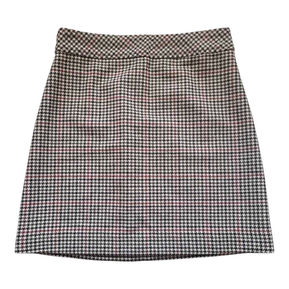 J. Crew Wool Blend Black Brown Houndstooth Skirt Red Windowpane Dark Academia